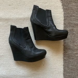 Black leather platform wedge bootie!